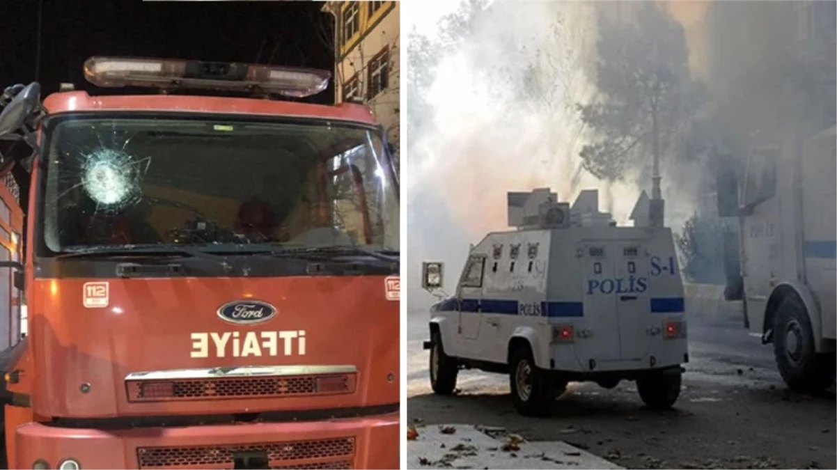 PKK terör örgütü yandaşları itfaiye aracına saldırdı PKK terör örgütü yandaşları itfaiye aracına saldırdı